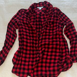 Old Navy Red and Black Plaid Women's Top